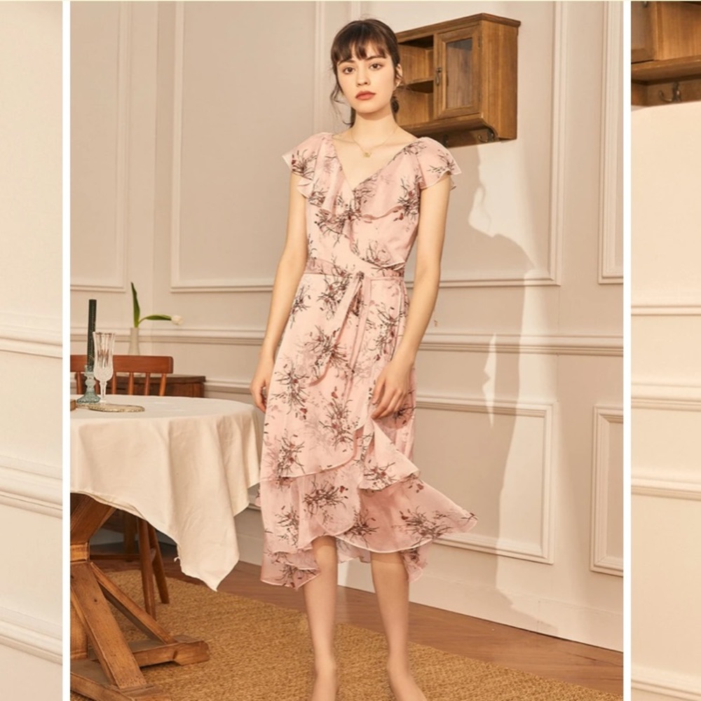 NWT Simple Retro Chiffon Dress